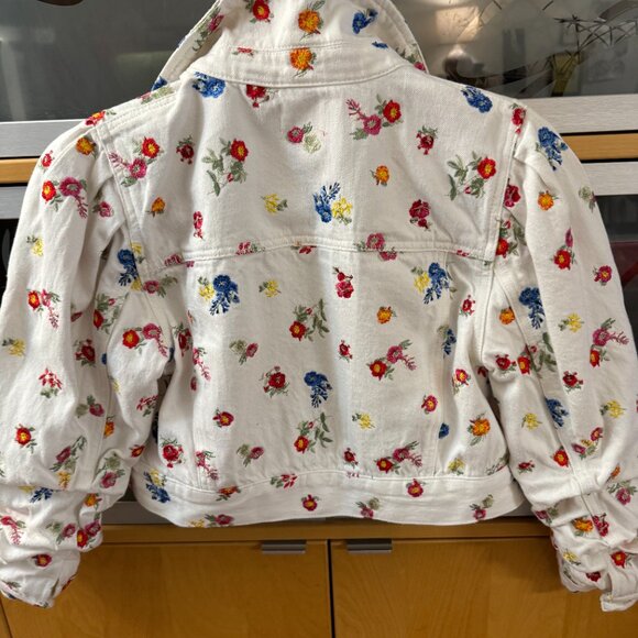 Alice + Olivia Off White Multi Renee Embroidered Cropped Denim Jacket Size S - Picture 5 of 8